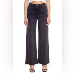 Blank NYC The Franklin Raw Hem High Waist Wide Leg Jeans in Black Sparrow. NWT